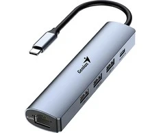 USB (3.0) hub 4-port, UH-545, pilka, Genius, 3x USB 3.0, 1x RJ45