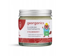 Georganics, natūrali dantų pasta stiklainėlyje, vaikams, su fluoru, kasdieninei priežiūrai, braškių skonio, 3+, 60 ml