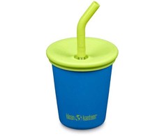 Klean Kanteen Kid Kanteen vaikiškas plieno puodelis (vaikiškas dangtelis su šiaudeliu), 296 ml/10oz, Mykonos Mėlyna