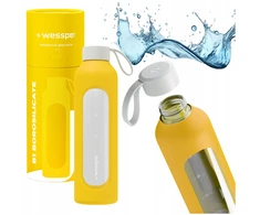 Gertuvė Wessper B1 motyvacinis 1000 ml stiklinis buteliukas su matavimo taurele, skirtas fitnesui, užplombuotas