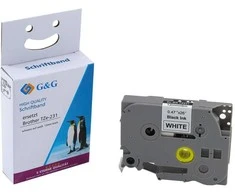 G&amp;G spausdinimo juostelė 12 mm x 8 m sw-ws kompiuterinis m. Brother Tze-231