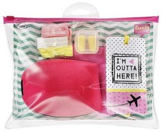 Inflight Essential Kit rinkinys Beauty Junky: Beauty Junky plaukų gumytė, 3 vnt. + Beauty Junky putų ausų kištukai + Beauty Junky lagaminas