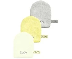 Glov „Vanduo-Only Skin Baby Banana + Ivory + Sidabrinis Stone“ 3 makiažo valymo ir veido valymo pirštinių pakuotė