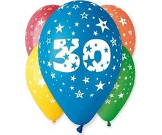 GoDan GMR Pasteliniai balionai su spauda 30 - mišrūs - 30 cm - 5 vnt. universalūs