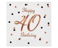 GoDan B &amp; C Happy 40 Gimtadienis balta 33x33cm 20vnt.