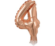 GoDan Balon 13cm foliowy na patyku "4" rožinė-auksinė