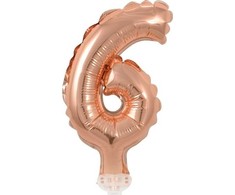 GoDan Balon 13cm foliowy na patyku "6" rožinė-auksinė