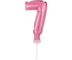 GoDan Balon 13cm foliowy na patyku "7" rožinė