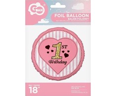 GoDan 1st Gimtadienio folijos balionas, rožinis 45 cm
