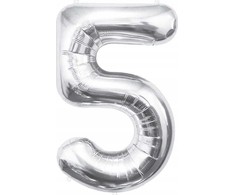 GoDan BALON foliowy Cyfra 5 sebrna 85 cm