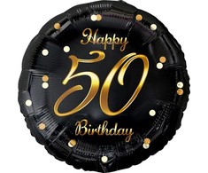 GoDan Balon foliowy B&amp;C Happy 50 Birthday juoda-auksinė