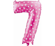 GoDan Balon foliowy Cyfra 7, rožinė w serca, 61 cm