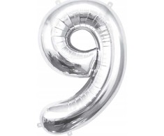 GoDan BALON foliowy Cyfra 9 sebrna 85 cm