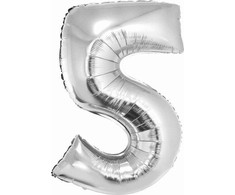 GoDan Folinis balionas skaičius “5” sidabro spalvos