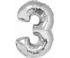 GoDan Folinis balionas skaičius “3” sidabro spalvos