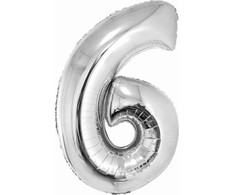 GoDan Folinis balionas skaičius “6” sidabro spalvos
