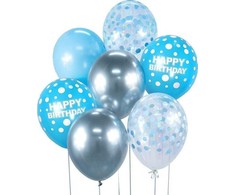 GoDan Balony B&amp;C sidabrinė ir-mėlyna Happy Birthday 7szt