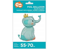 GoDan Foil balionas Elephant su karūna, 55x70 cm