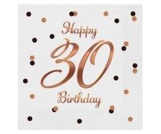 GoDan Serwetki B&amp;C Happy 30 Birthday balta 33x33cm 20szt