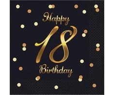 „GoDan“ servetėlės „Happy 18 Birthday“ juodos 33x33cm 20 vnt.