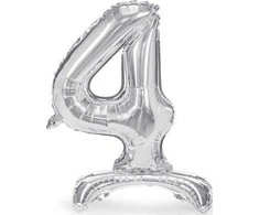 Party Deco Folinis balionas skaičius 4 sidabrinis pastatomas