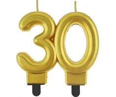 GoDan žvakė numeris 30 GIMTADIENIS, auksinė, metalinė, B&amp;C, 8 cm