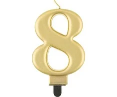 GoDan Žvakė numeris 8, metalinis auksas, 8,0 cm PF-SCZ8