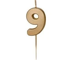 GoDan Gimtadienio žvakutė su smeigtuku nr 9 auksinė 4,5cm