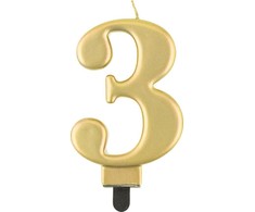 GoDan Number 3 žvakė, metalinė auksinė, 8,0 cm PF-SCZ3