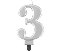 GoDan Žvakė numeris 3, metalinis sidabras, 8,0 cm PF-SCS3
