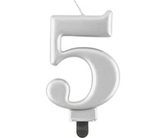 GoDan gimtadienio žvakė "5" sidabrinė 8cm