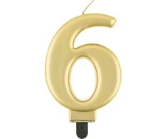 GoDan ŚWIECZKA cyfra 6 metalik auksinė 8 cm