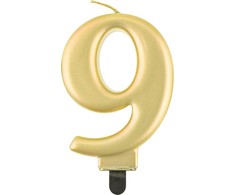 GoDan ŚWIECZKA cyfra 9 metalik auksinė 8 cm