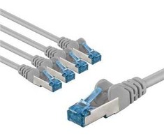 „Goobay CAT 6A Komutacinis kabelis“, S/FTP (PiMF), 3 m, pilka, 5 vienetų pakuotė – laido ilgis 3 m
