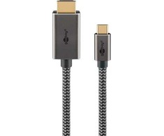 Goobay USB-C™ į HDMI™ 4K @ 60 Hz tekstilinis kabelis, 2 m, juodas sidabras – laido ilgis 2 m