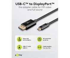 Goobay 75705, 2 m, USB C tipo, DisplayPort, kištukas, kištukas, tiesus