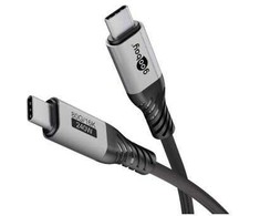 Kabelis USB Goobay USB4 wersja 2.0 USB-C su tekstylną osłoną 240 W 40 Gbit/s Power Delivery 1.5 m Juodai-sidabrinė (RB74776)
