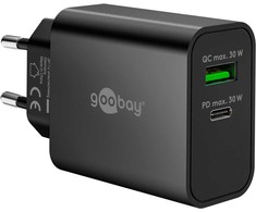 Goobay Dvigubas USB-C™ PD GaN greitasis įkroviklis (30 W), juodas – juodos spalvos versija