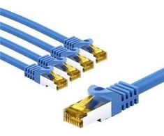 Goobay RJ45 pataisomasis kabelis CAT 6A S/FTP (PiMF), 500 MHz, su CAT 7 neapdorotu kabeliu, 1 m, mėlynas, 5 vnt. pakuotėje – laido ilgis 1 m