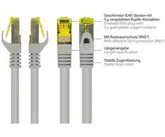 Good Connections Geros jungtys. RJ45 komutacinis kabelis su Cat.7 Roh. Kabelis su apsauga nuo skląsčio (RNS), S/FTP, PiMF, be halogenų, 600MHz, OFC, pilka, 40m, geros jungtys (8070R-400).