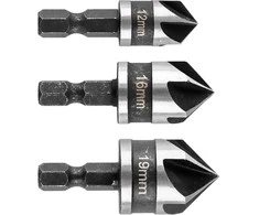 Grąžtas Zestaw Rinkinys Šešiakampių nuožulnų rinkinys, 12, 16, 19 mm, 3 vnt. rinkinys