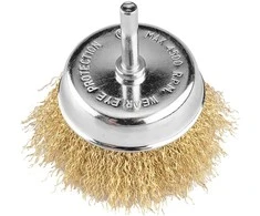 Szczotka 75 mm vielinis šepetys puodelio formos, gofruota viela, padengtas žalvariu, su 6 mm kotu