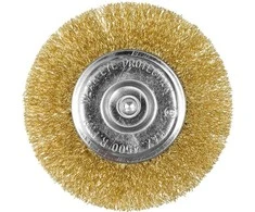 Szczotka 100 mm vielinis diskinis šepetys, gofruota viela, padengtas žalvariu, su 6 mm kotu