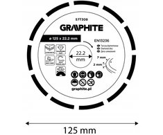 Graphite Deimantinis segmentinis pjovimo diskas, 125 x 22,2 mm, sausam ir šlapiam pjovimui