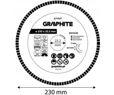 Graphite Turbo pjovimo deimantinis diskas, 230 x 22,22 mm, sausam ir šlapiam pjovimui
