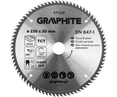 Tarcza Medžio pjovimo diskas GRAPHITE, 230 x 2,4 x 30 mm, 80 dantų, TCT
