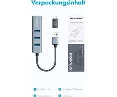 Graugear GRAUGEAR USB HUB USB-HUB 3x USB 3.0 prievadai Type-A+ Gbit LAN mažmeninė prekyba