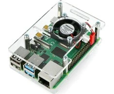 Gravlaser Raspberry Pi 4B/3B+/3B/2B dėklas, atidaromas, su ventiliatoriumi - skaidrus