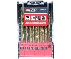 Grąžtas AW-Tools AWTOOLS METALO GRĄŽTŲ RINKINYS TITANO DANGA 19vnt./1-10,0mm/PLAST. DĖŽUTĖ