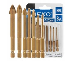 Grąžtas Geko Stiklo ir keramikos grąžtų rinkinys, 8 vnt., HEX 3-12 mm (120 vnt.)